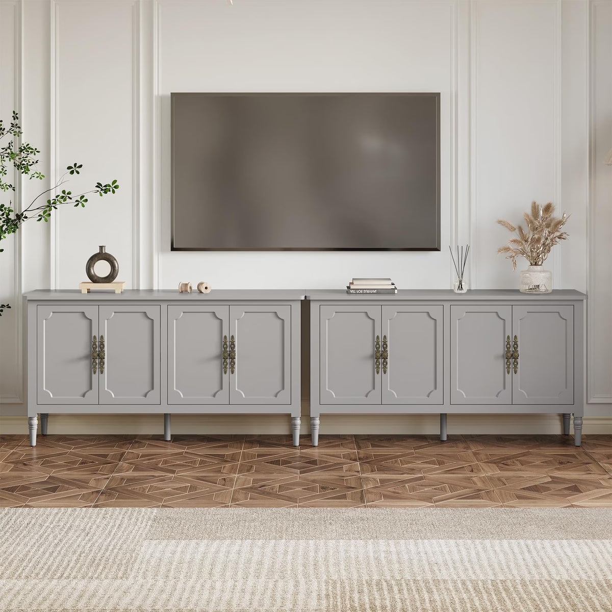 May in Color Console Cabinet, 58'' Wood Sideboard Buffet Cabinet with Storage & 4 Doors, Mid Century Modern Pantry Cabinet for Entryway, Living Room, Bedroom, Dining Room, Green