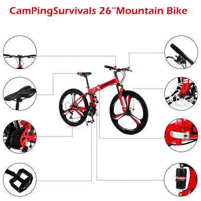 Zimtown 26" Folding Mountain Bike, Shimano 21 Speed MTB Bicycle for Adults, Black