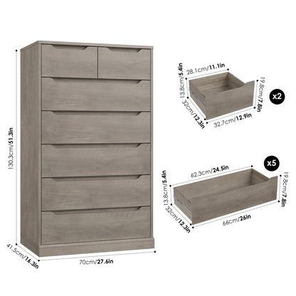 Homfa 7 Drawer White Dresser, 51.3"H Wood Storage Cabinet with Upgraded Stable Base, Vertical Chest for Bedroom Living Room