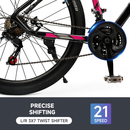 ARTUDATECH 27.5 Inch Mountain Bike, Shimano 21 Speed,  Dual Disc Brake Bike for Men Womens Adult, Full Suspension Bicycle