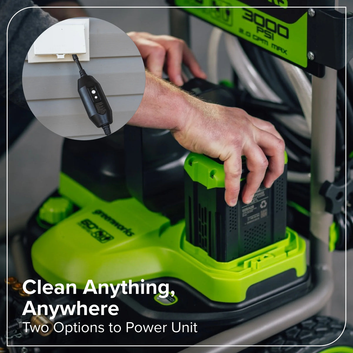 Greenworks Hybrid 60V 3000 MAX PSI at 2.0 GPM MAX Electric Pressure Washer + (2) 5.0Ah Batteries & Dual-Port Charger 5128202
