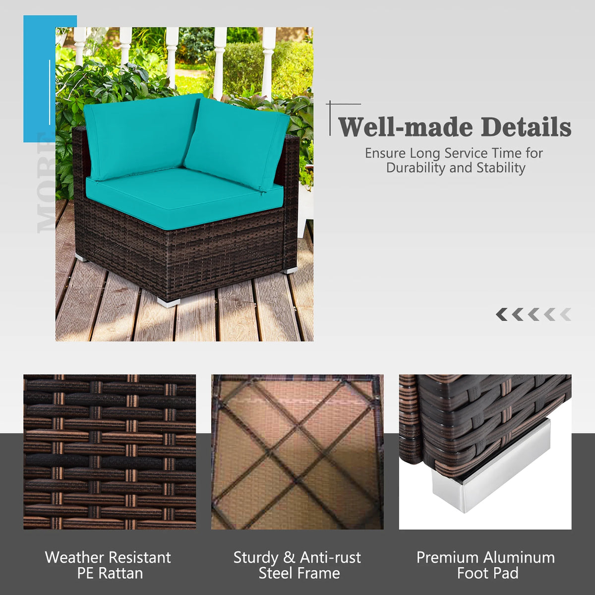 Costway 8PCS Patio Rattan Furniture Set Fire Pit Table Tank Holder Cover Deck Black