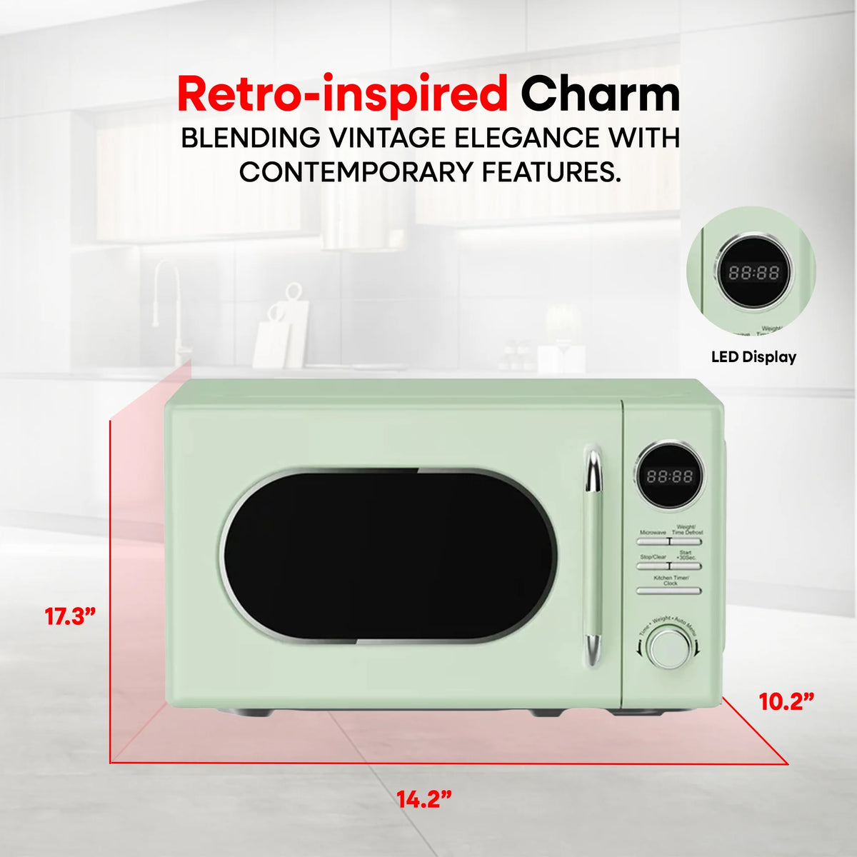 Open Box Magic Chef 0.7 Cubic Feet 700 Watt Classic Retro Microwave, Green