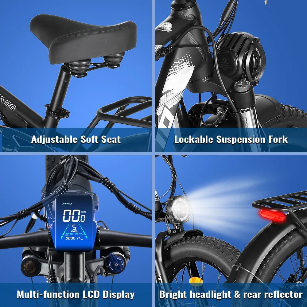 TUTTIO Adria26 5000W Electric Mountain Bike for Adults, 26" Fat Tire E-Bike for Men, 7 Speed, Max 46Mph