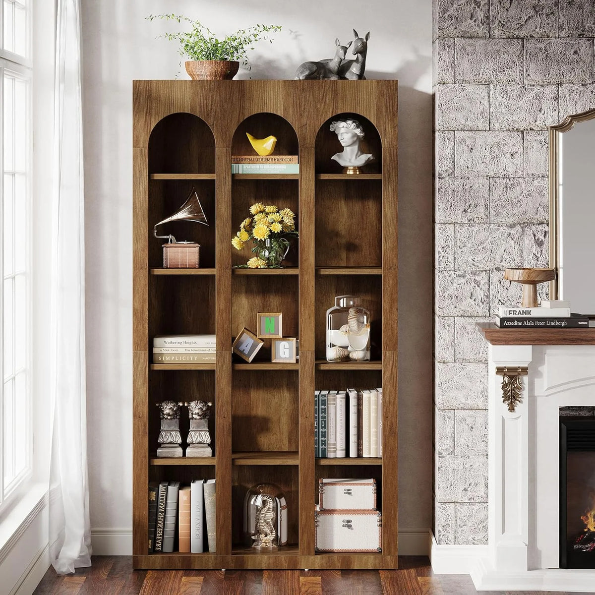 Tribesigns 5-Tier Farmhouse Tall Bookshelf, 70.87-Inch Rustic Wood Bookcase with Open Shelves, Large Mid Century Modern Book Shelf Vintage Display Storage Shelving Unit for Home Office