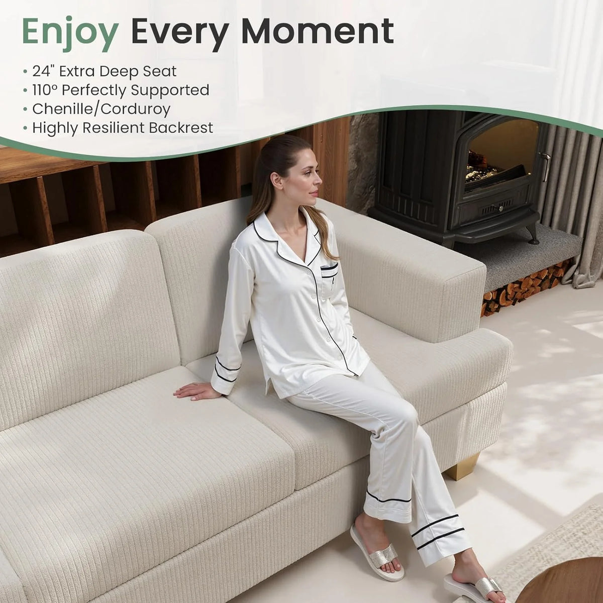 Techmilly Sofa,Comfort Modern Sofa,Extra Deep Seat,3 Seater,Living Room Apartment Lounge Sofa, Corduroy