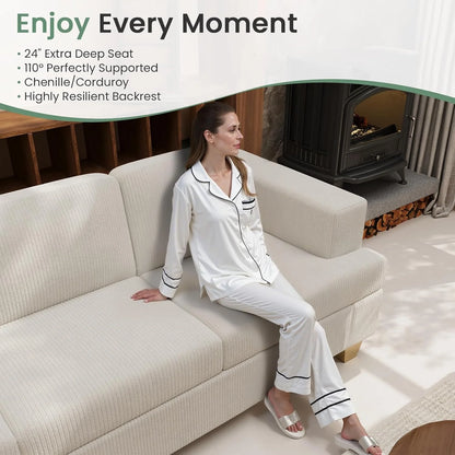 Techmilly Sofa,Comfort Modern Sofa,Extra Deep Seat,3 Seater,Living Room Apartment Lounge Sofa, Corduroy