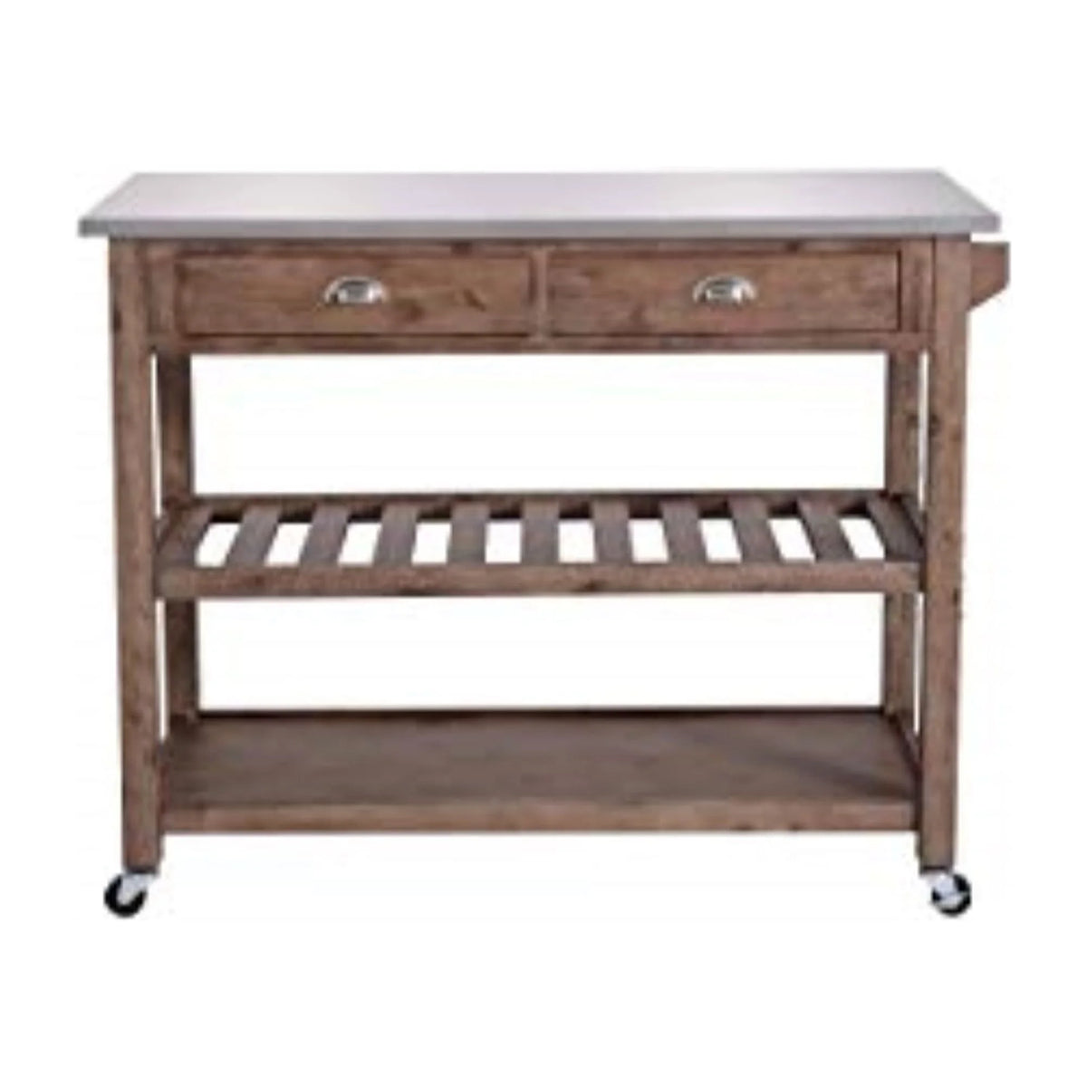 Boraam Sonoma 35.75in. H Wood Kitchen Cart with Stainless Steel Top - Barnwood Wire-Brush Finish