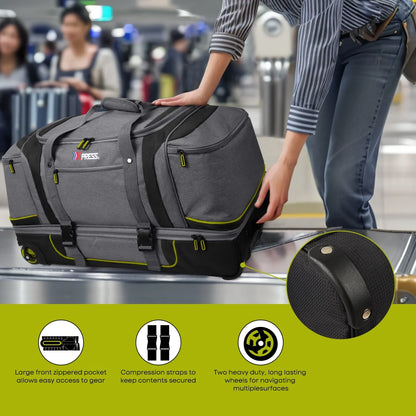 Rolling Duffle Bag with Drop Bottom,Large Wheeled Duffle Bag Luggage,Trolly Travel Bag with Roller 30 Inch,TBL074-Grey/Red