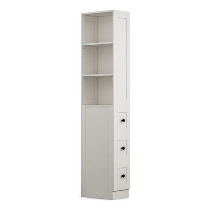 LAUSAINT HOME Bathroom Storage Cabinet, Tall Thin White Storage with 2 Adjustable Shelves & 3-level Drawers for Home, Kitchen