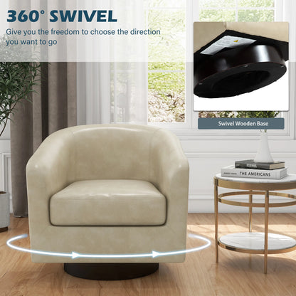 UIXE Swivel Accent Chair, Upholstered Fabric Barrel Chair for Living Room, Small Single Sofa Bedroom Reading Seat, Light Gray