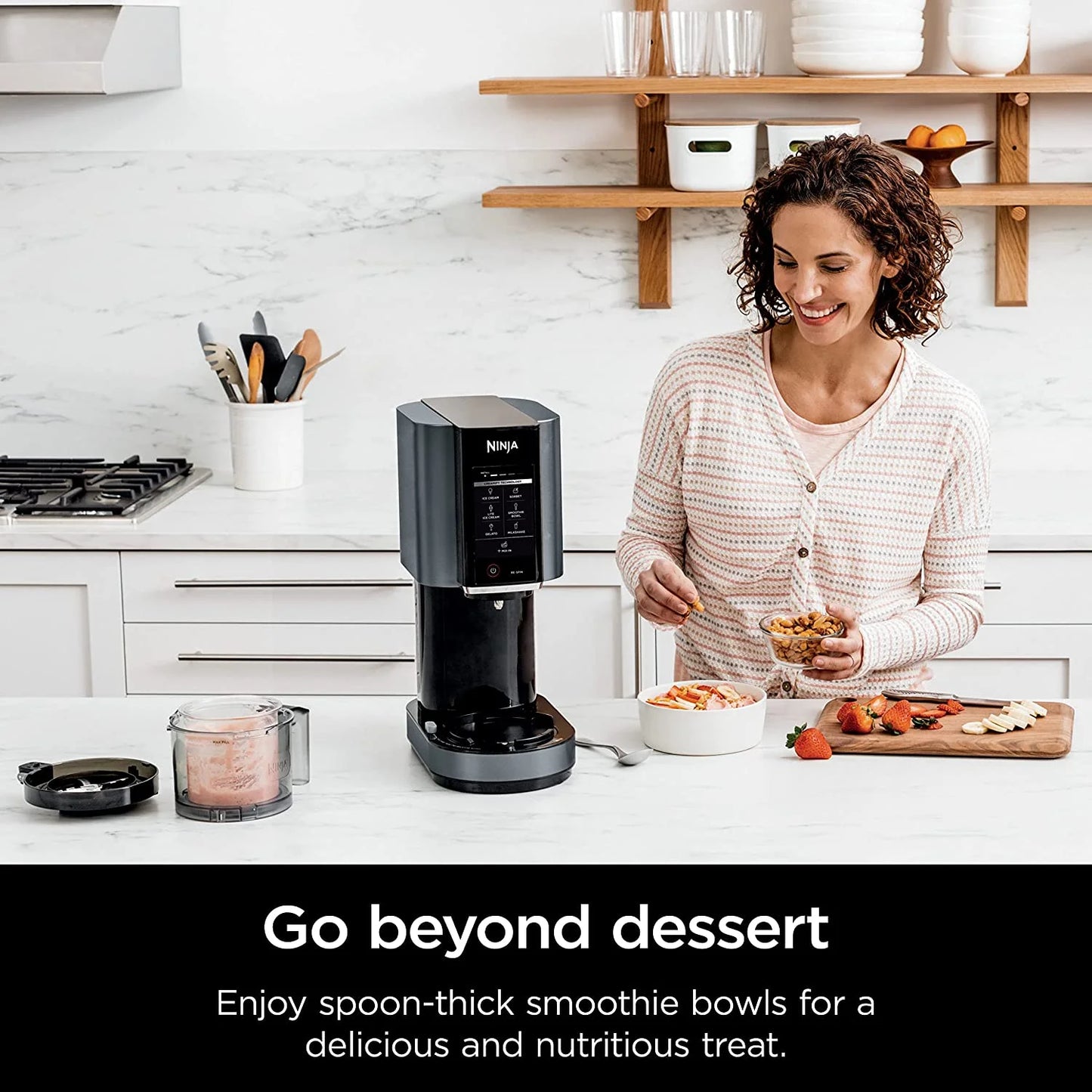 Ninja CREAMi, Ice Cream Maker, Ice Cream, Gelato, Sorbet,Milkshakes, Mix-ins, Smoothie Bowls & More, 7-in-1, Ice Cream Pints, Pint lid, Healthy Ice Cream, Compact, Perfect for Kids, Black, NC299AMZ
