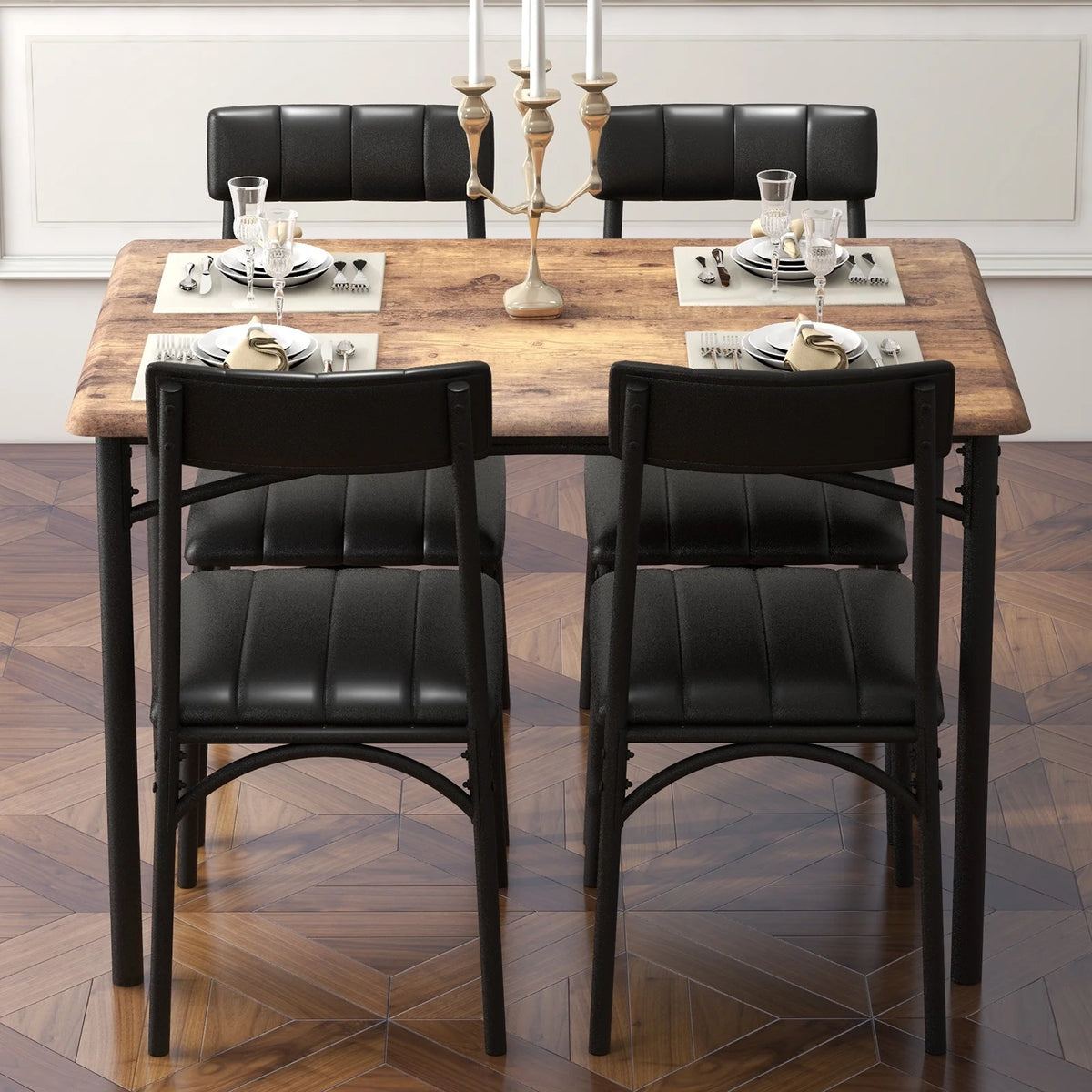 Zzistar 5 Piece Dining Table and Chairs Set, Wood Rectangular Dining Table with 4 Upholstered Chairs