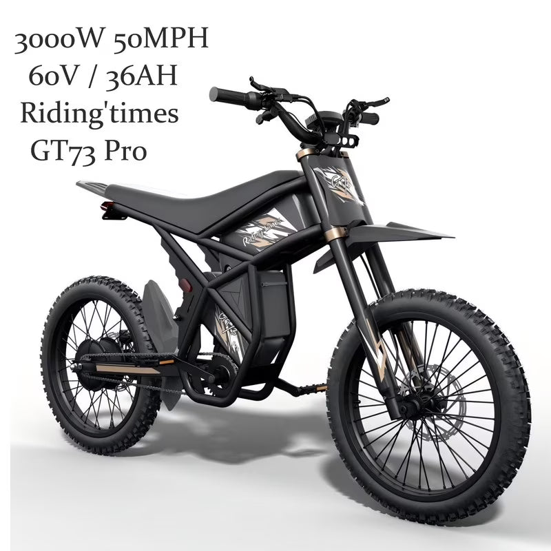 GT73 PRO 338 NM Electric Dirt Bike for Adults,3000W(Peak)Dual Motor 50Mph Max Speed,60V 50MPH 36.4AH Dual Battery Ebike,85 Miles Range, 25" Motorcycle Tires, All-Terrain for Mountain, Snow, UL2849