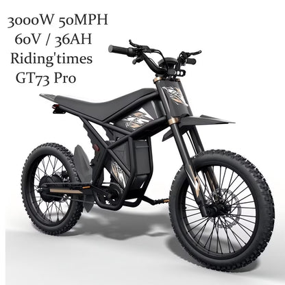 GT73 PRO 338 NM Electric Dirt Bike for Adults,3000W(Peak)Dual Motor 50Mph Max Speed,60V 50MPH 36.4AH Dual Battery Ebike,85 Miles Range, 25" Motorcycle Tires, All-Terrain for Mountain, Snow, UL2849