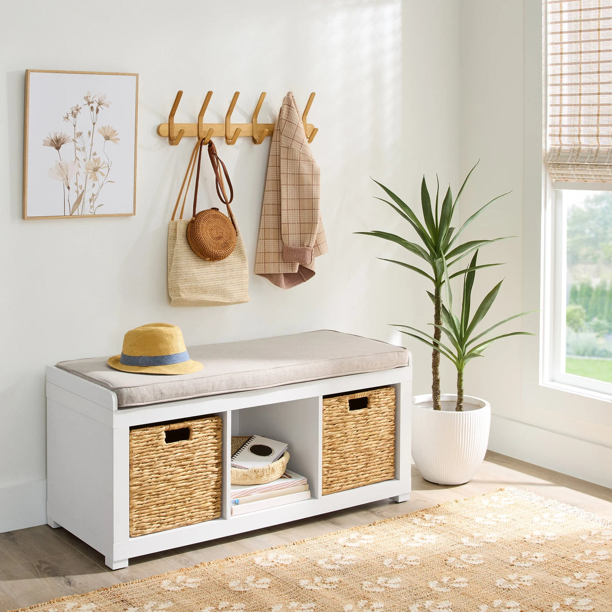 Better Homes & Gardens 3-Cube Storage Bench, White Texture