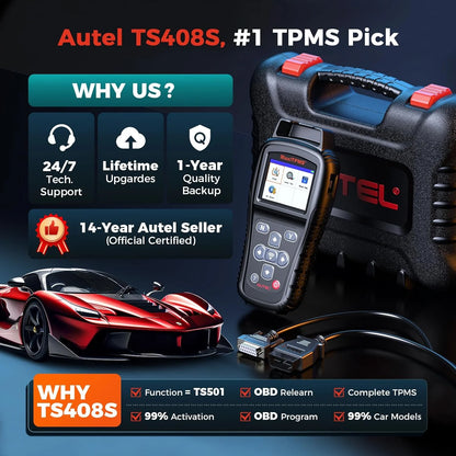 Autel MaxiTPMS TS408S, TPMS Relearn Tool Updated of TS401 TS408, OBD II Scanner, Read & Clear TPMS DTCs Relearn, Activation, TPMS Reset, Read Clear DTCs, Smae as TS501 TS601