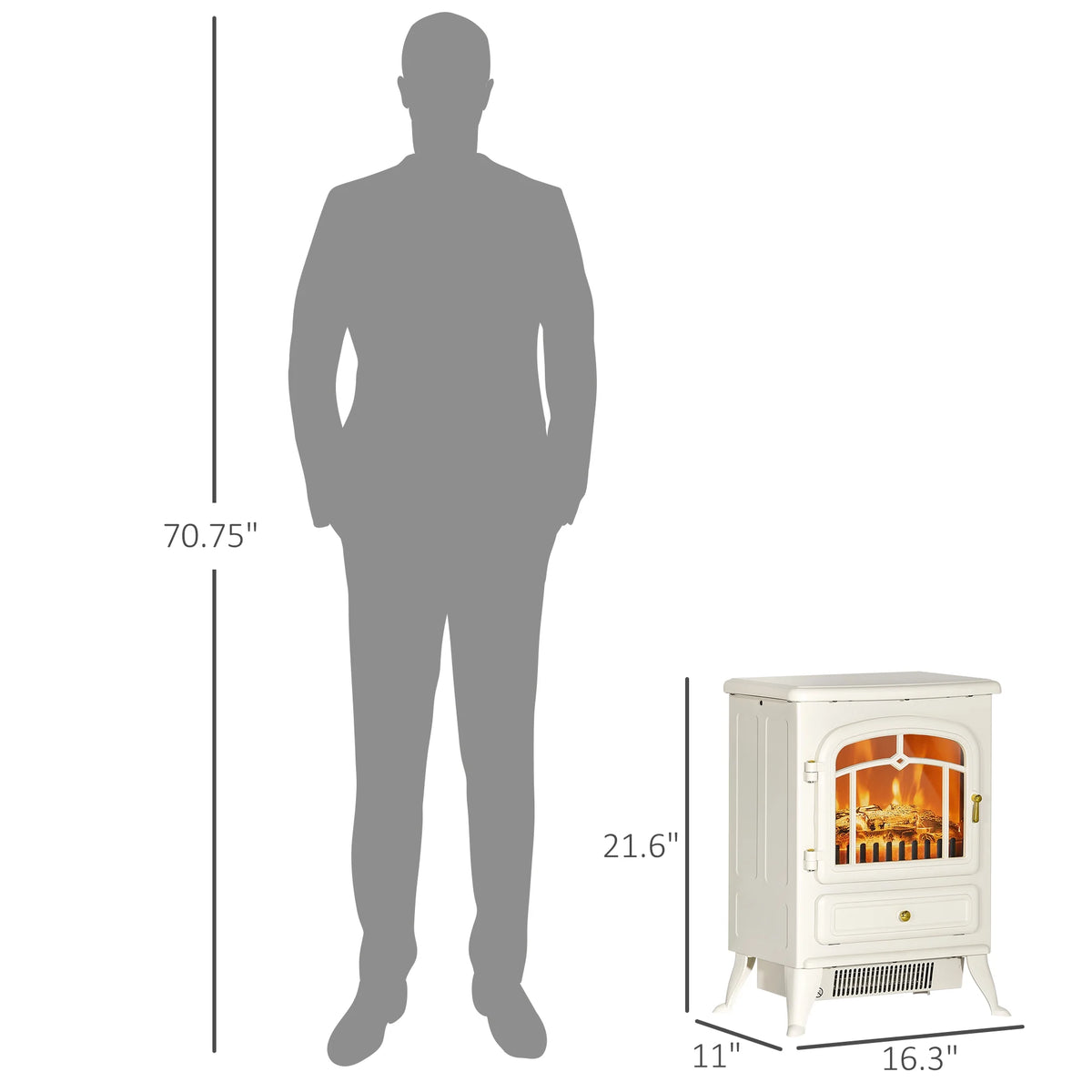 HOMCOM Electric Fireplace Heater with Realistic LED Flames Beige
