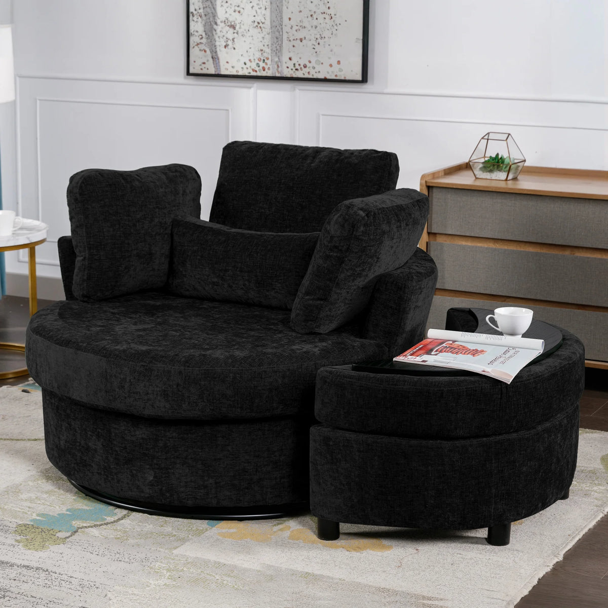 Muumblus Teddy Swivel Accent Barrel Chair, Modern Oversize Sherpa Comfy Round Reading Armchair for Living Room, Ivory