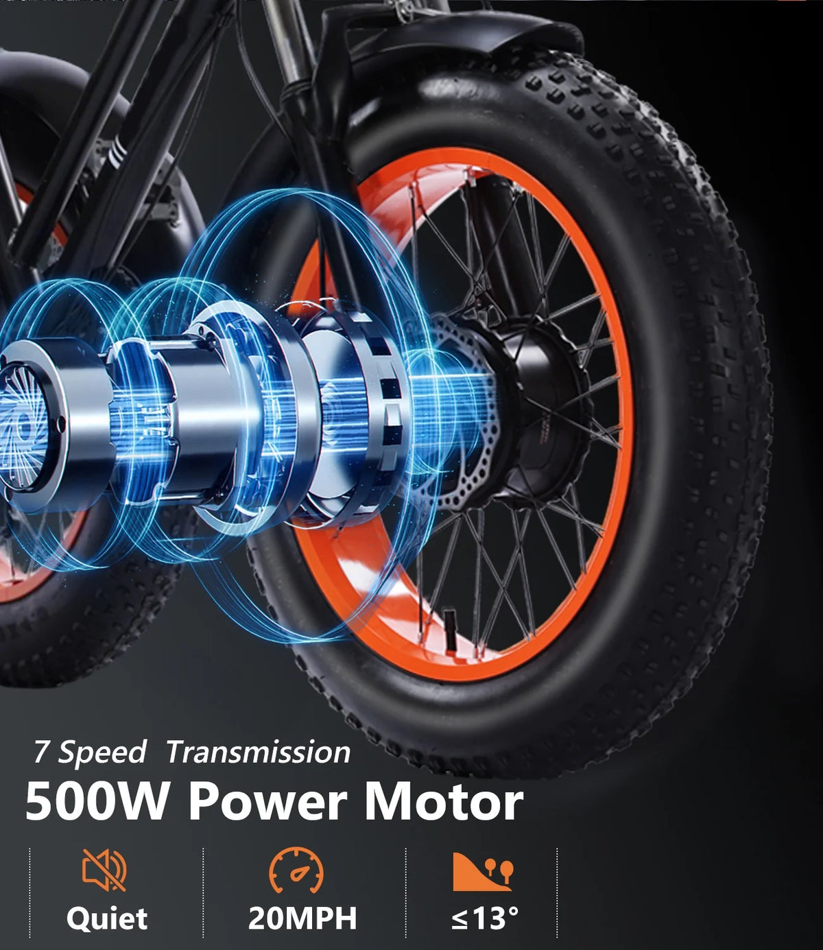 YEBEI Electric Tricycle for Adults Folding E-Trike Motorized Tricycle Electric 3 Wheels Trike Powerful 500W Motor Electric Tricycle 48V15AH Lithium Battery Max 20MPH 20*4.0” Fat Tire Orange