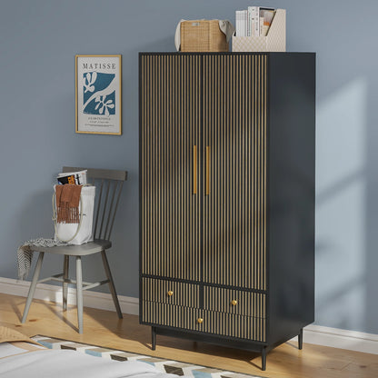 Armoire Wardrobe Closet, Closet Wardrobe Cabinet with Drawers and Hanging Rail for Bedroom, White
