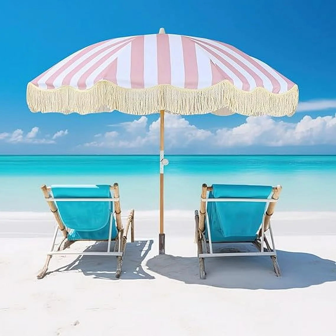 Pink and White Stripped Hexagon Patio Umbrella