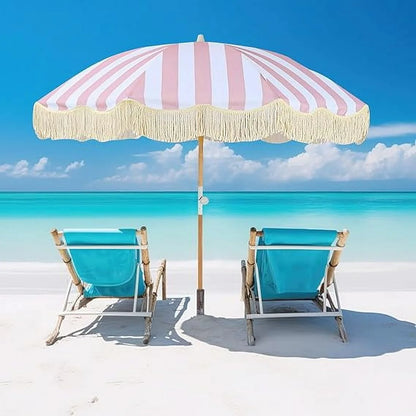Pink and White Stripped Hexagon Patio Umbrella