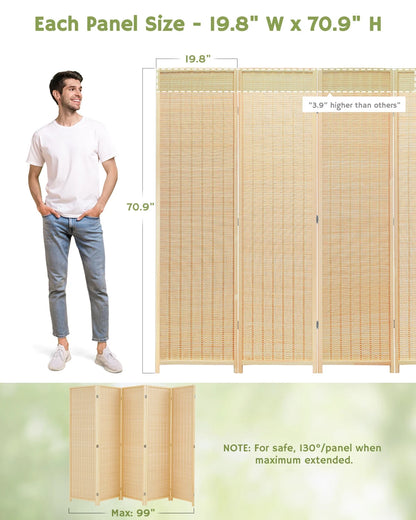 JOSTYLE 4-Panel Room Divider 6ft Tall Extra Wide Folding Privacy Screen with Diamond Double-Weave Divider for Room Separation Freestanding Red Brown