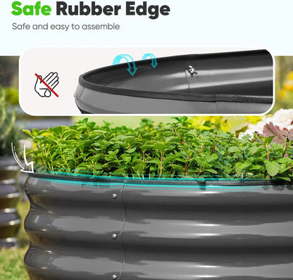 Quictent 8x3x1 ft Galvanized Raised Garden Bed Kit with Self Watering System and Mesh Cover, Large Oval Metal Outdoor Planter Garden Boxes for Vegetables Herbs Flowers
