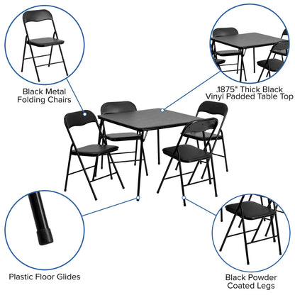Madison 5-Piece Folding Card Table and Chairs Set, Portable Event Table and Chairs Set, Black