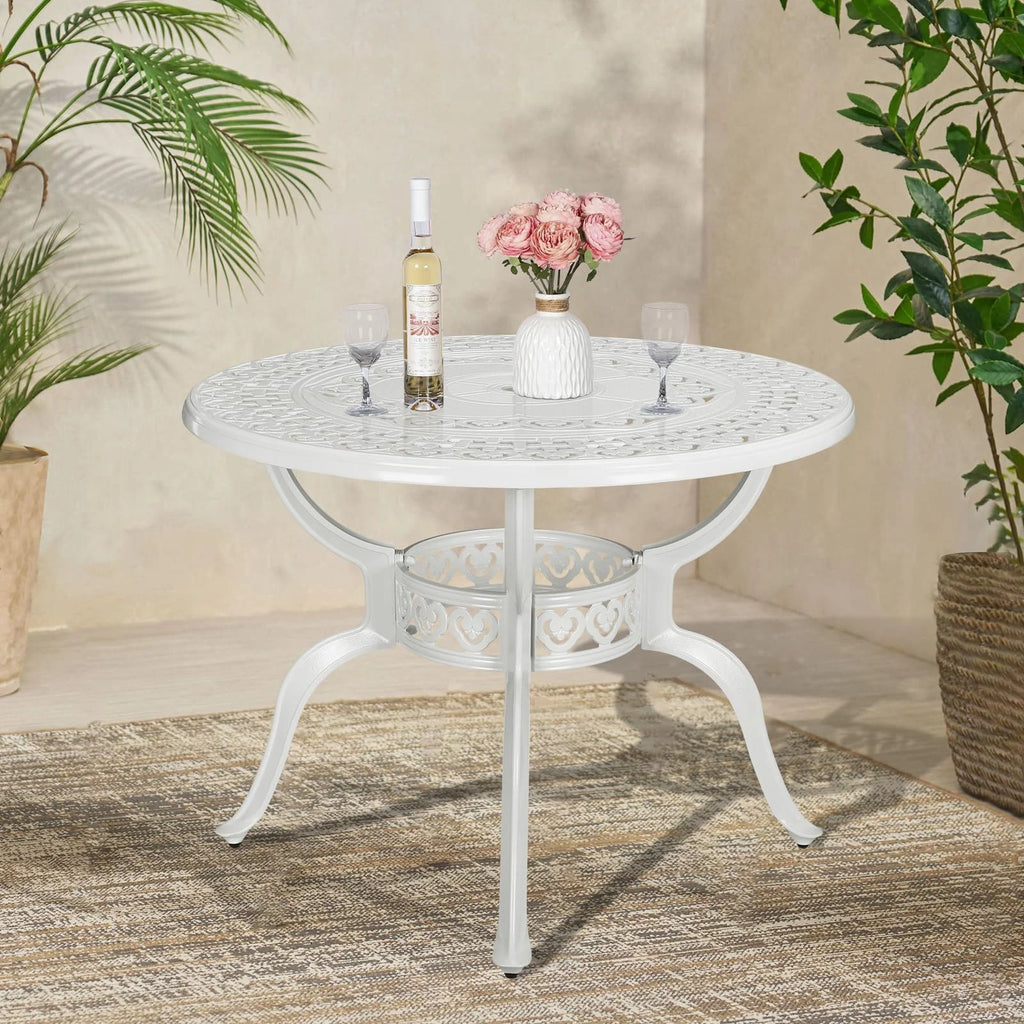 VIVIJASON 38.3" Patio Bistro Table Outdoor Dining Round Table Bronze Cast Aluminum Table with Umbrella Hole