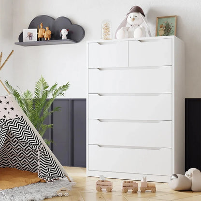 Dresser for Bedroom, Lofka 6 Drawer Dresser, Chest of Drawers Tall White Dresser with Anti-Tripping, Cutout Handles