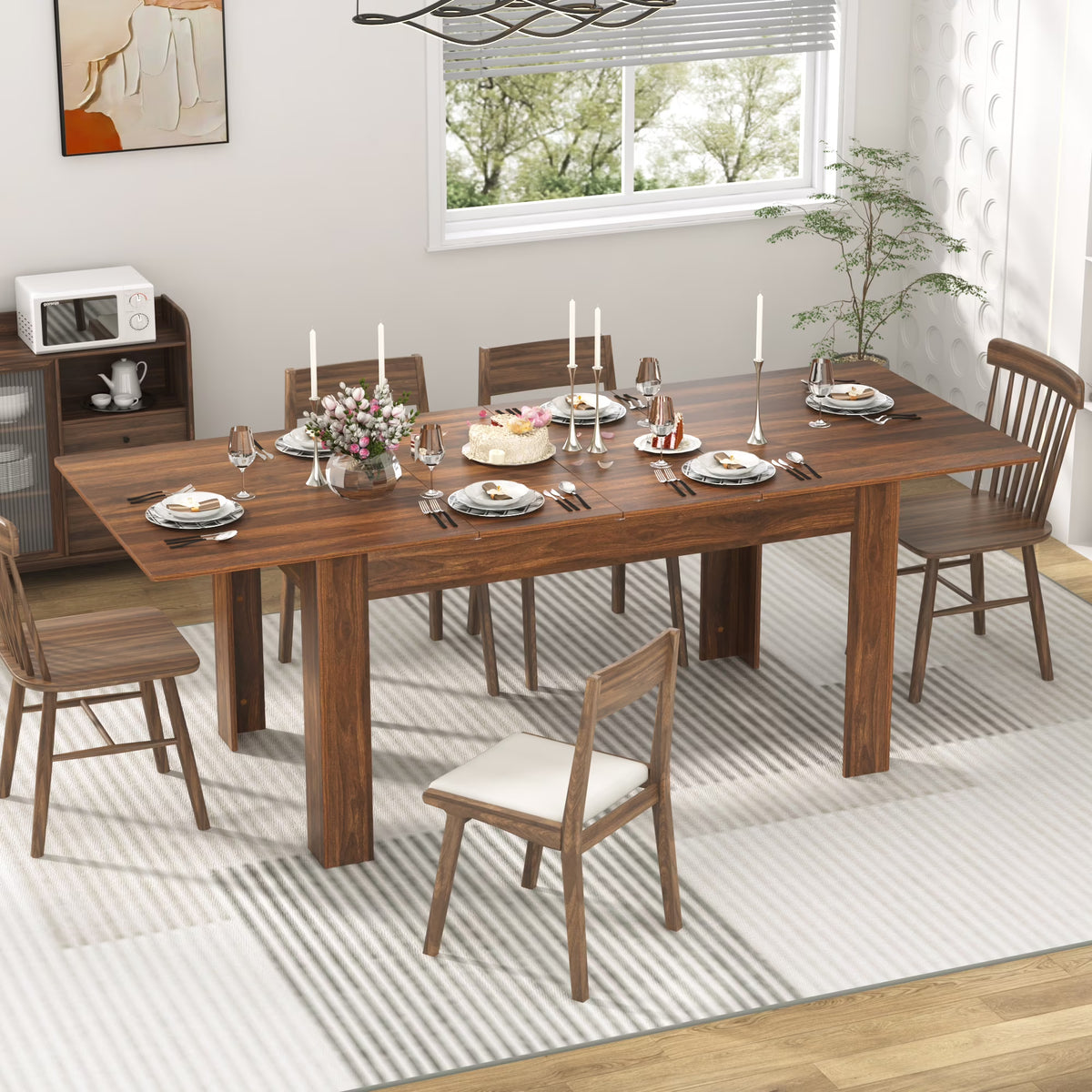 ChVans Large Mobile Extendable Dining Table for 6-8, Modern Wood Kitchen Table Rectangular Table for Dining Room, Living Room