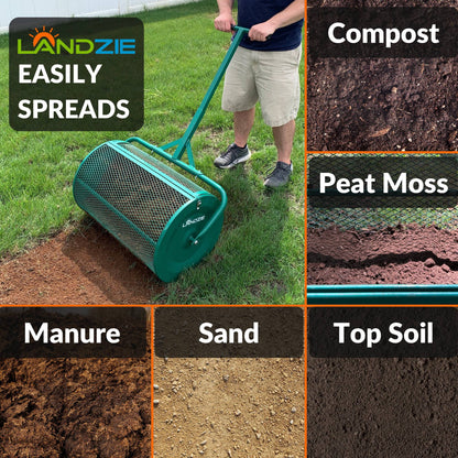 Landzie Compost Spreader 24 Inch Walk-Behind Lawn & Garden Spreader with Metal Mesh Basket