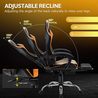 JONPONY Big and Tall Gaming Chair, Ergonomic Design, Gamer Chair PU Leather with Footrest and Lumbar Support, High Back Office Chair Support 8 Hours Long Sitting, Computer Chair,Black Grey