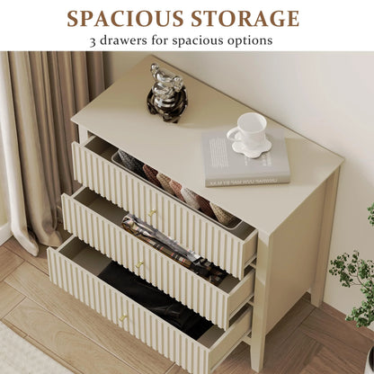 May Color Large White 3 Drawer Dresser Set of 2 with Fluted Panel, Modern Chest of Drawers with Silent Slide Drawers, Wood Accent Nightstand with Storage for Bedroom Living Room, Hallway