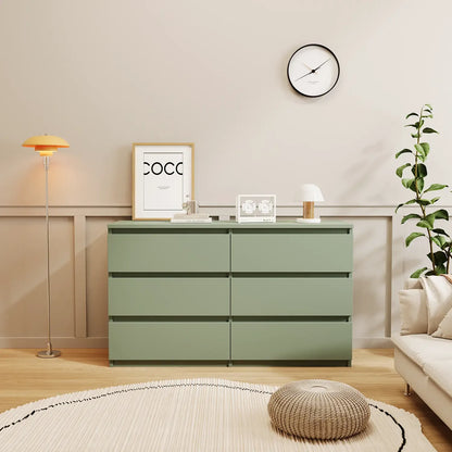 Resenkos Modern Mid Century 6 Drawer Wide Dressers Chests for Bedroom, Chest of Drawer Organizer Grey