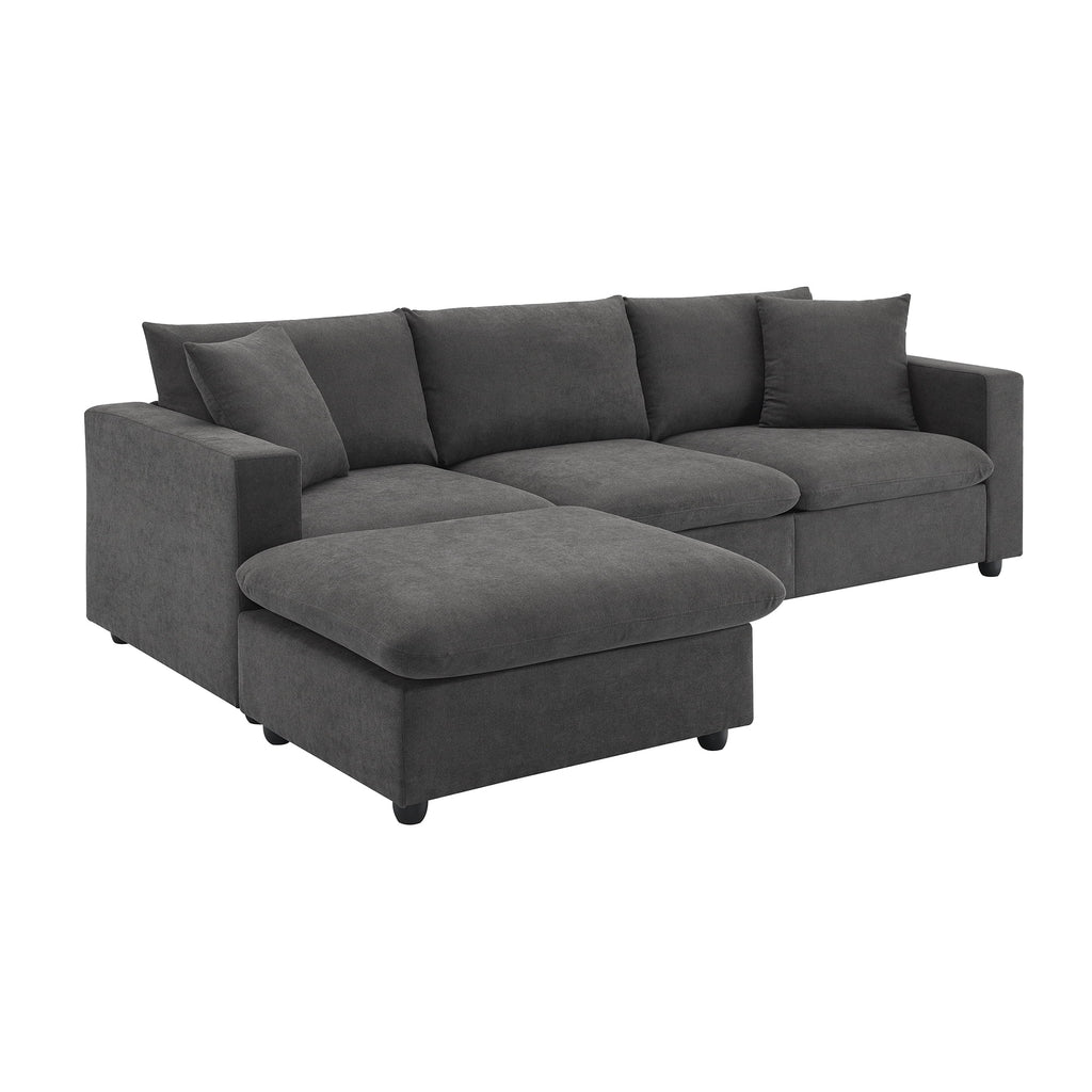 Harper & Bright Designs Modern Sectional Sofa 3 Seat Couch with Ottoman, Upholstered L Shaped Cloud Couch for Small Space Apartment Office, White