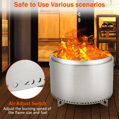 27 Inch Smokeless Fire Pit for Outdoor Wood Burning, Portable Stainless Steel Camping Stove with Stand, Unique Removable Ash Pan Design, H: 11.5 in, 26.9 lbs - Ideal for Camping