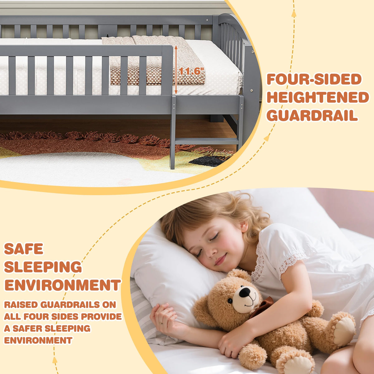 SESSLIFE Twin Size Platform Bed, Solid Wood Twin Bed Frame with Slats, Fence Guardrail Ladder, Twin Floor Bed with Strong Legs for Boys Girls, No Box Spring Needed, Holds 400 lbs, White