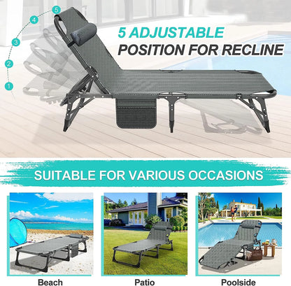 Slsy Folding Lounge Chair, 5-Position Adjustable Outdoor Reclining Chair, Folding Sleeping Bed Cot, Folding Chaise Lounge Chair for Pool Beach Patio Sunbathing