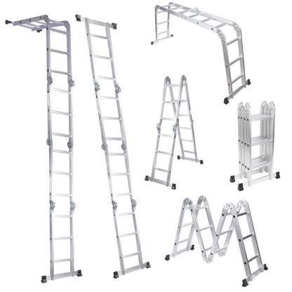 BETISEF 12.5ft 7 in 1 Multi-Purpose Ladder, Folding Aluminium Extension Ladder w/Anti-Slip Feet, EN 131 Standard 330LB Capacity