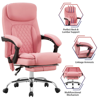 JONPONY Big and Tall Office Chair 500LBS Executive Office Chair Massage and Footrest Ergonomic Computer Desk Chair Reclining High Back Leather Office Chair Lumbar Back Support Swivel Rolling,Black