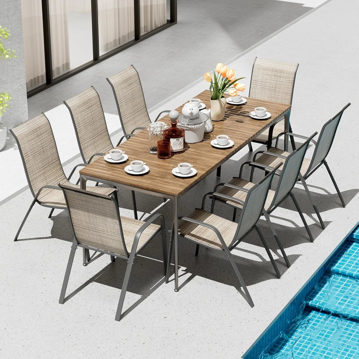 LAZY BUDDY Patio Chairs Set of 4, Stackable Outdoor Dining Chairs, Heavy Duty Breathable Chairs for Backyard, Garden, Lawn 330lbs