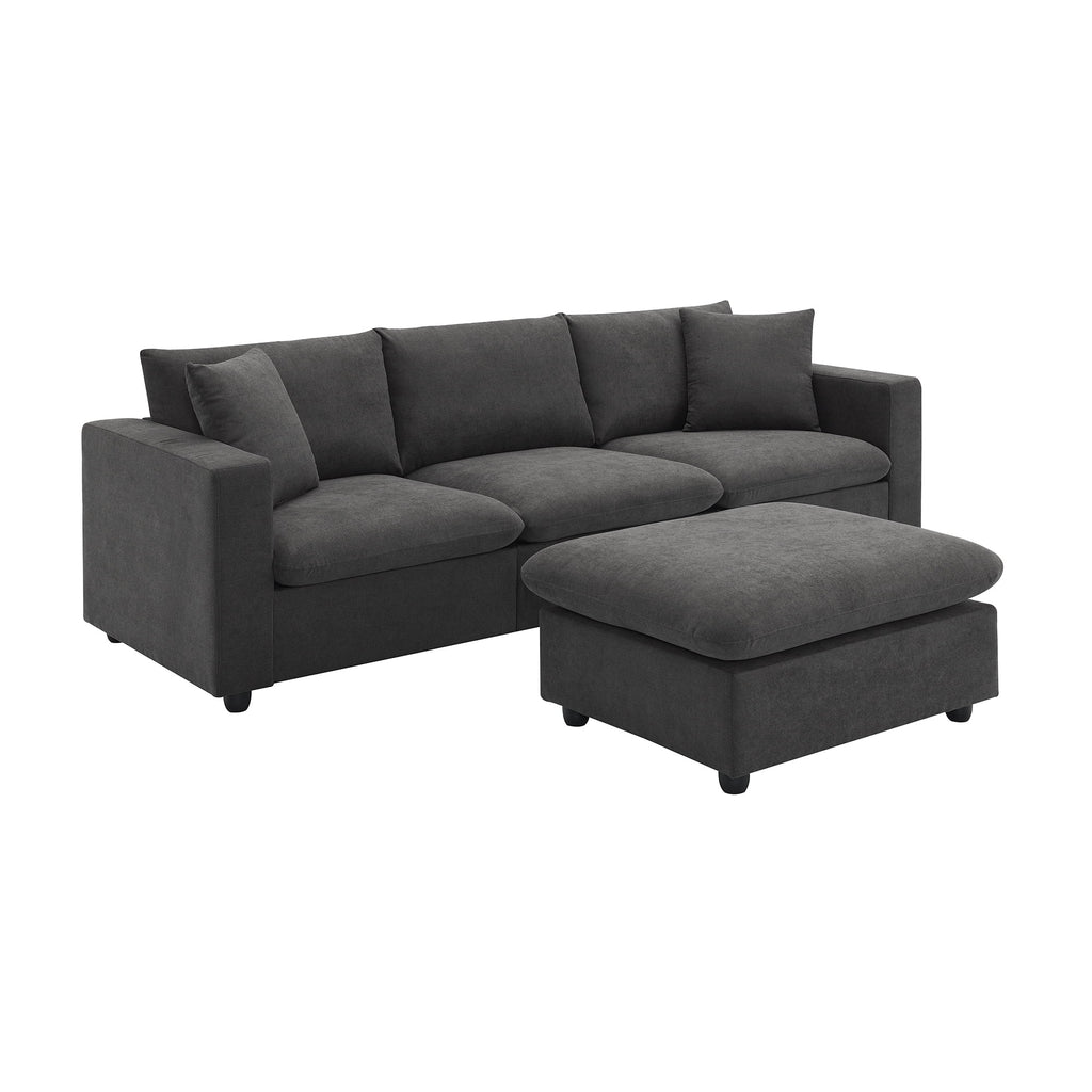 Harper & Bright Designs Modern Sectional Sofa 3 Seat Couch with Ottoman, Upholstered L Shaped Cloud Couch for Small Space Apartment Office, White