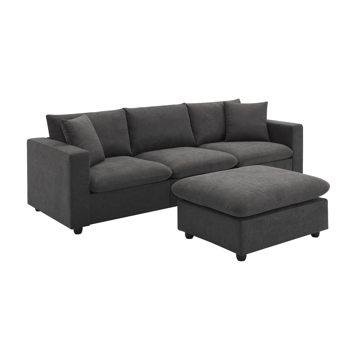 Harper & Bright Designs Modern Sectional Sofa 3 Seat Couch with Ottoman, Upholstered L Shaped Cloud Couch for Small Space Apartment Office, White