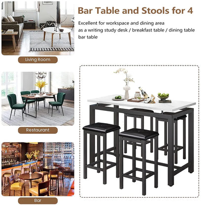 Counter Height Table Set of 5, Breakfast Bar Table and Stool Set, Minimalist Dining Table with Backless Stools, Wood Top Pub Table & Chair Set for Kitchen Apartment Bistro - Space Saving
