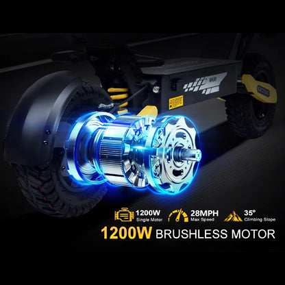 Off Road Electric Scooter for Adults, 1200W Motor Fast E Scooter, Up to 28MPH Top Speed & 20Miles Long Range, 11" Off-Road Tires, 330lbs MAX Load, Foldable
