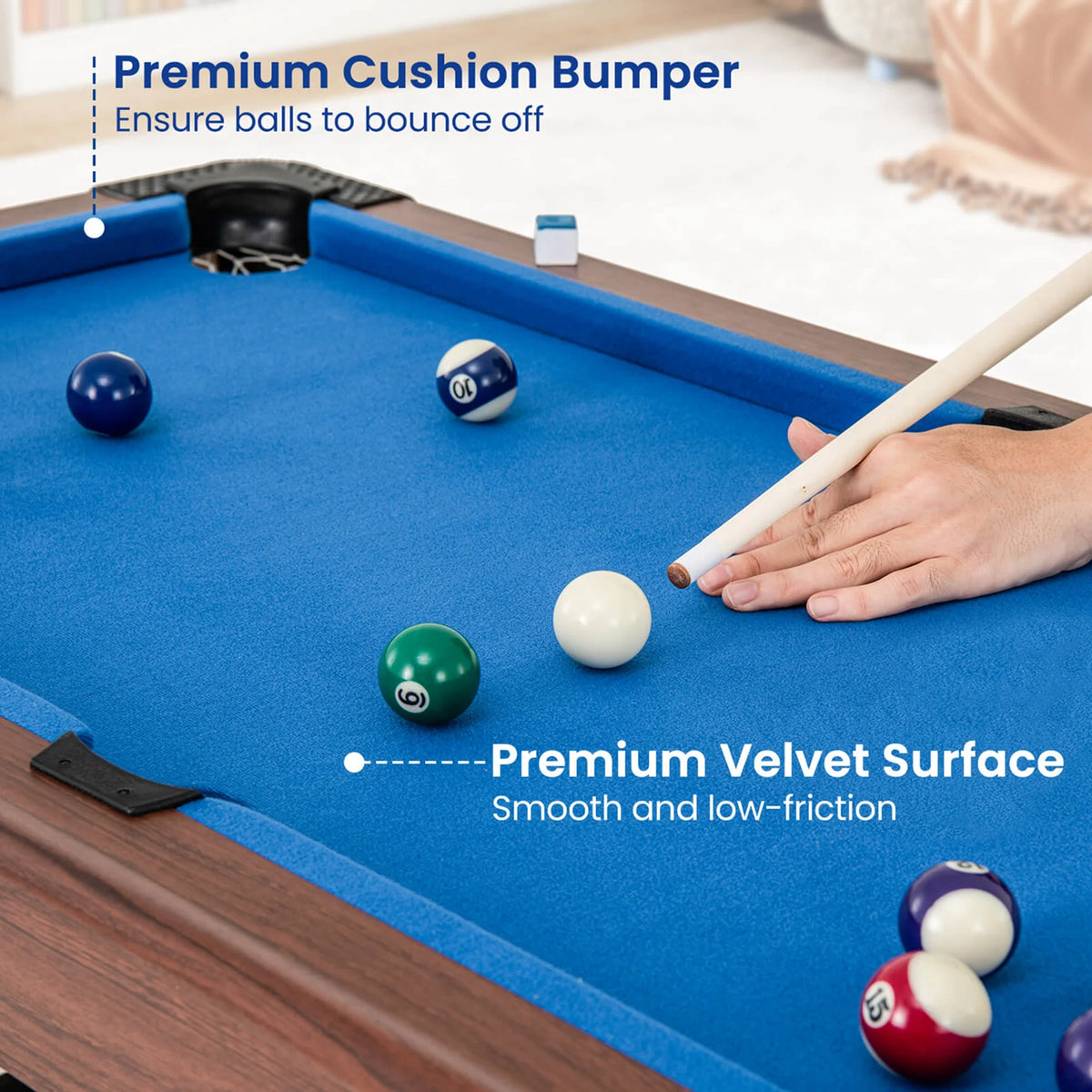 Costway 48" Pool Table for Kids & Adults with Full Set of Balls 2 Cue Sticks 2 Chalks Green