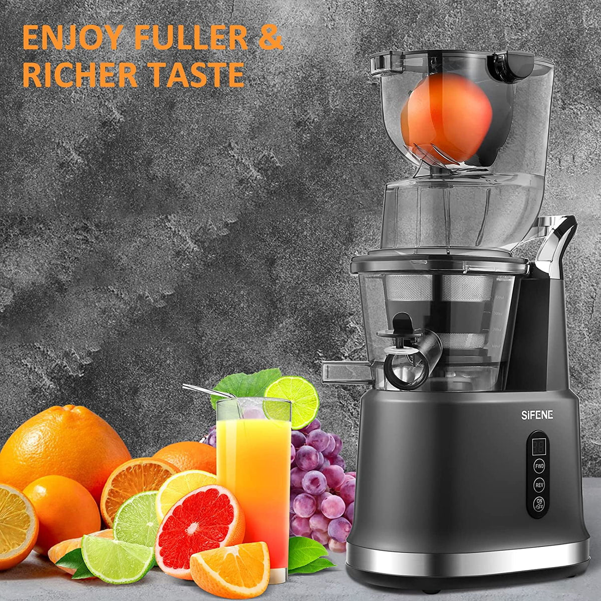 SIFENE 200W Cold Press Juicer Machine for Fruits and Vegetables, Masticating Juice Maker with 83mm Wide Chute, High Yield, Easy Clean, Gray